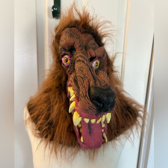 Werewolf Wolf Mask Latex Brown Hair Scary Halloween Adult One size Fits Most - Picture 4 of 7